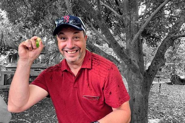 a man holding a frisbee