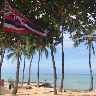 a group of lawn chairs sitting on top of a sandy beach