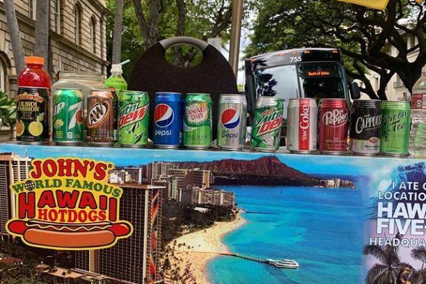 a table topped with a blue umbrella